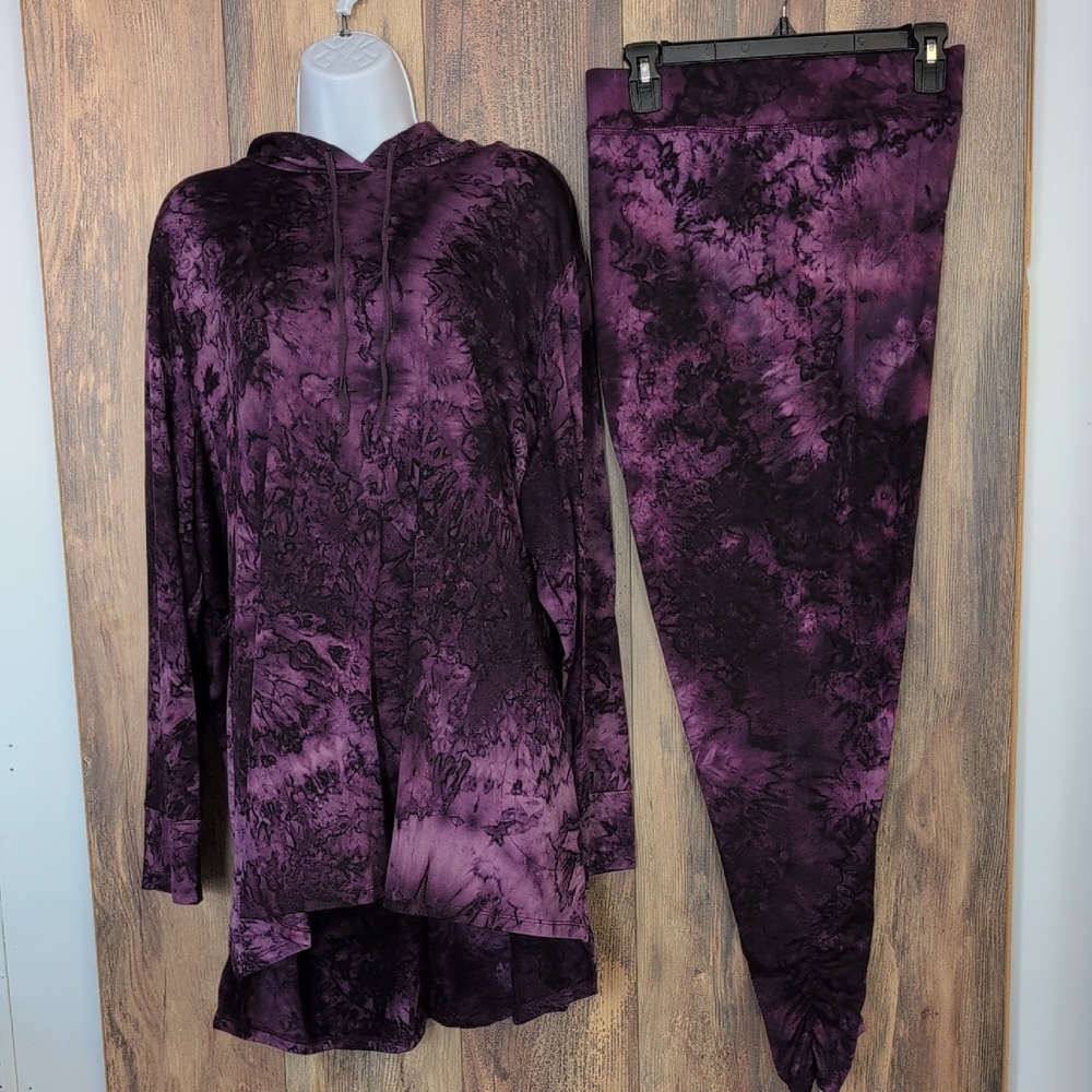 Logo Lounge Lori Goldstein Purple Tie-Dye Hoodie and Pants Pajama Set 2X    C210